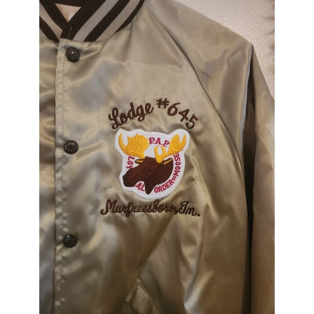 Vintage Satin Bomber Jacket Gold Lodge #645 King Louie Size Medium 40/42‎